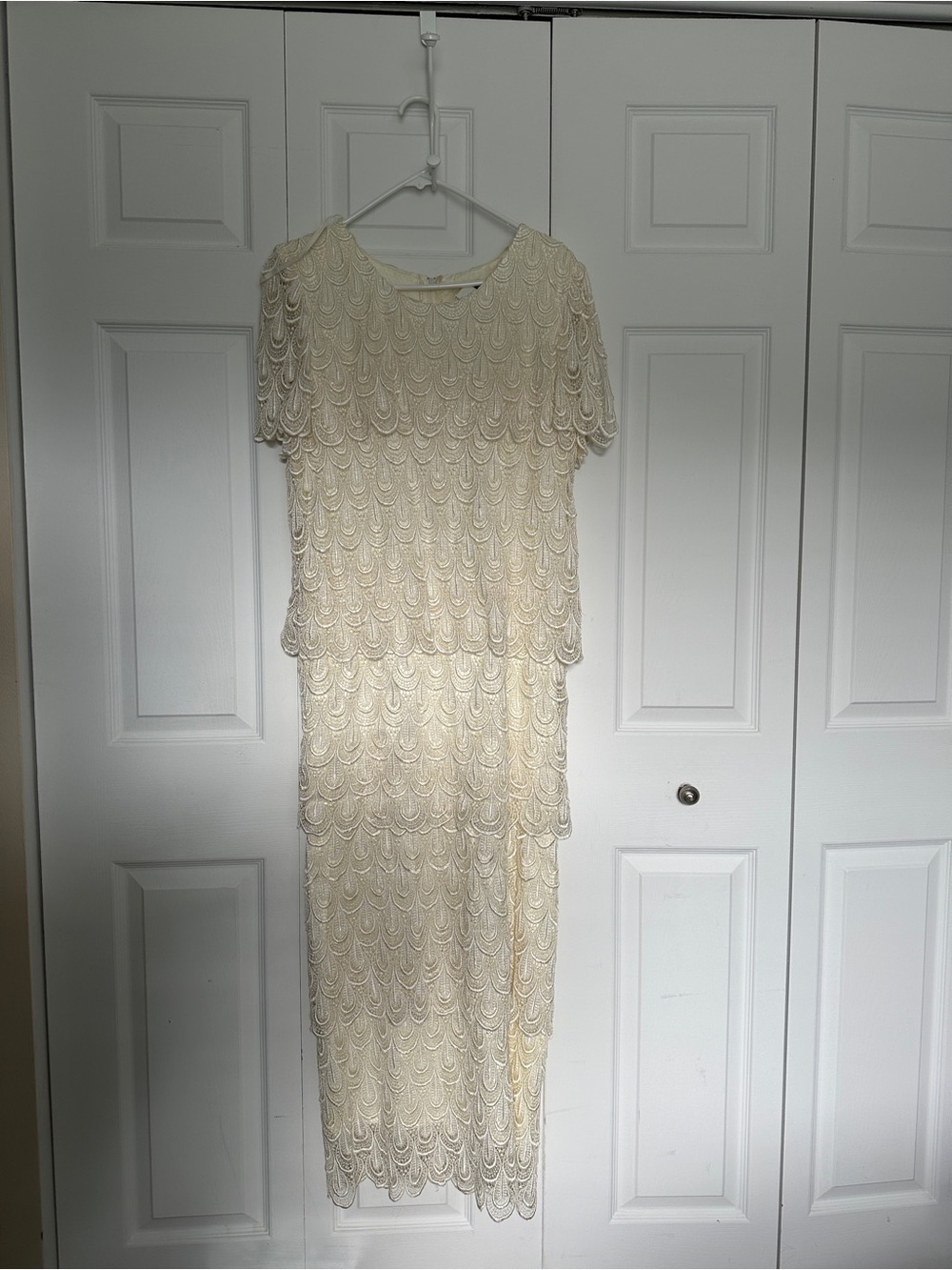 Michaelangelo Cream Layered Lace Maxi Dress